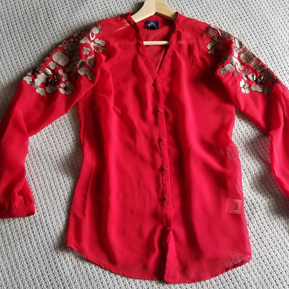 NWT Authentic Icon Red Embroidered Shirt